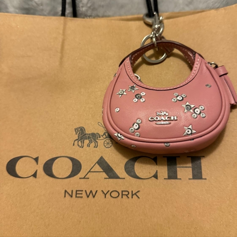 Coach Pink Mini Carme Handbag Charm with Sequin Stars